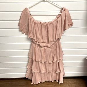 Off the shoulder tier mini dress